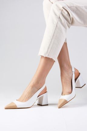 کفش پاشنه بلند کلاسیک سفید زنانه چرم مصنوعی پاشنه ضخیم پاشنه متوسط ( 5 - 9 cm ) کد 807430670