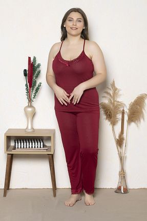 ست لباس راحتی سایز بزرگ زرشکی زنانه ساده MyBen - کد 811874951