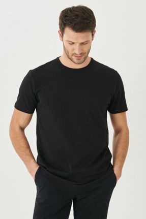 تی شرت مشکی مردانه رگولار یقه گرد پنبه (نخی) تکی کد 241758915