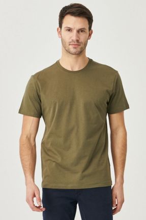 تی شرت خاکی مردانه رگولار یقه گرد پنبه (نخی) 2