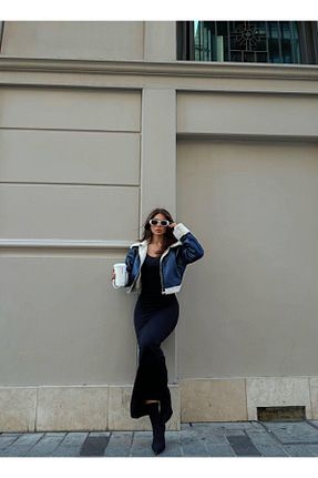 پالتو پشمی سرمه ای زنانه Boxy Sindimoda - کد 841936719