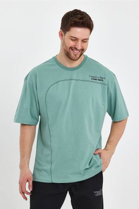 تی شرت سبز مردانه اورسایز یقه گرد تکی بیسیک کد 675257180
