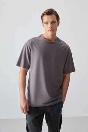 تی شرت طوسی مردانه رگولار یقه گرد پنبه - پلی استر تکی بیسیک کد 819577051