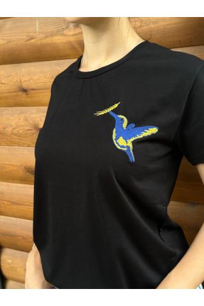 تی شرت مشکی زنانه ریلکس یقه گرد تکی طراحی کد 841964460