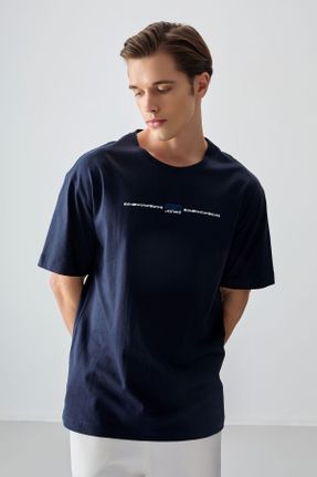 تی شرت سرمه ای مردانه رگولار یقه گرد پنبه - پلی استر تکی بیسیک کد 810012337