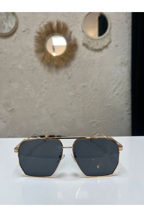 عینک آفتابی طلائی زنانه 5 UV400 آینه ای مستطیل کد 833557235