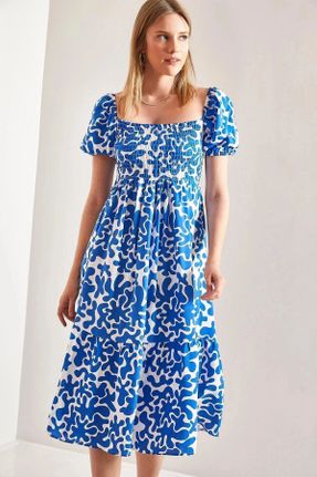 لباس آبی زنانه ویسکون اسلیم آستین-کوتاه کد 832032801