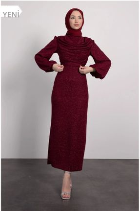 لباس مجلسی زرشکی زنانه یقه ایستاده آستین استاندارد Fitted کد 765735149