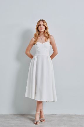 لباس سفید زنانه بافتنی بافت فرم فیت بند دار کد 835433308