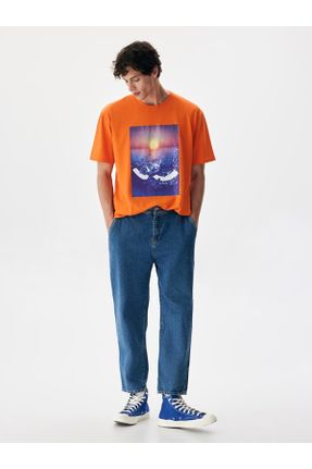 شلوار جین نارنجی مردانه پاچه تنگ بلند کد 670658409