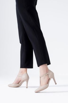 کفش پاشنه بلند کلاسیک بژ زنانه چرم طبیعی پاشنه نازک پاشنه کوتاه ( 4 - 1 cm ) کد 217431765