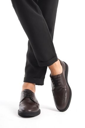 کفش کلاسیک قهوه ای مردانه چرم طبیعی پاشنه کوتاه ( 4 - 1 cm ) پاشنه ساده کد 836377120