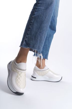 کفش اسنیکر سفید زنانه بدون بند چرم مصنوعی کد 810030575