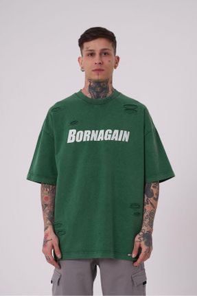 تی شرت سبز مردانه اورسایز یقه گرد پنبه (نخی) تکی جوان کد 825663198
