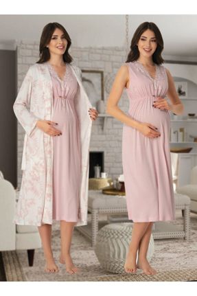 لباس شب حاملگی صورتی طرح دار پنبه (نخی) کد 80361211