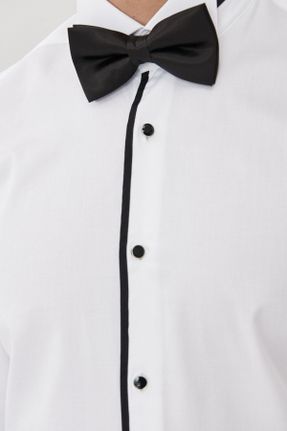 پیراهن سفید مردانه رگولار یقه پیراهنی پنبه (نخی) کد 38074549