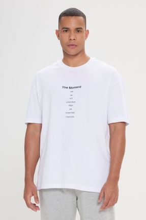 تی شرت سفید مردانه رگولار یقه گرد تکی کد 756050590