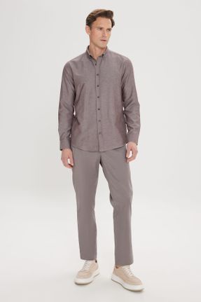 پیراهن قهوه ای مردانه رگولار یقه پیراهنی پنبه - پلی استر کد 63006370