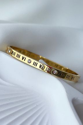 دستبند استیل طلائی زنانه فولاد ( استیل ) کد 787008829