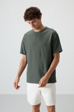 تی شرت خاکی مردانه رگولار یقه گرد پنبه - پلی استر تکی جوان کد 815770991