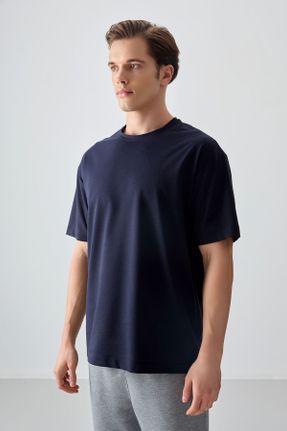 تی شرت سرمه ای مردانه رگولار یقه گرد پنبه - پلی استر تکی بیسیک کد 811844093