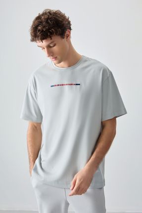 تی شرت طوسی مردانه رگولار یقه گرد پنبه - پلی استر تکی بیسیک کد 809460560
