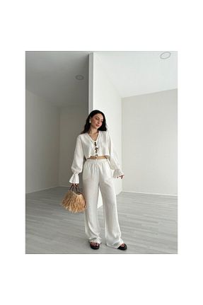 ست بالاتنه و پائین تنه سفید زنانه بافتنی Büşra Doğramacı - کد 841735069