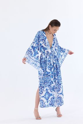 کیمونو آبی زنانه ابریشم بافتنی کد 830562537