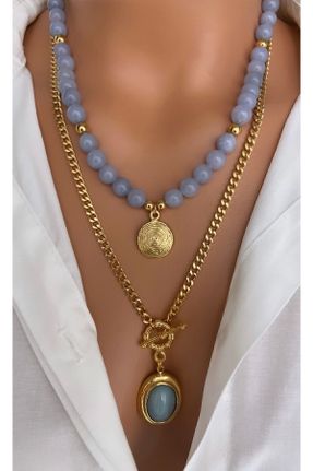 گردنبند جواهر آبی زنانه سنگی کد 806493917