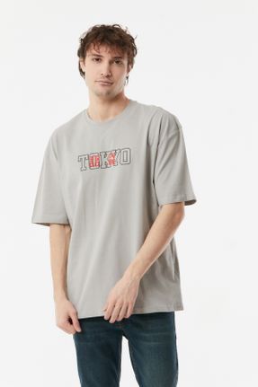 تی شرت طوسی مردانه رگولار یقه گرد تکی کد 655141538