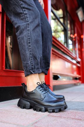 کفش اسنیکر مشکی مردانه بند دار چرم مصنوعی کد 842023516
