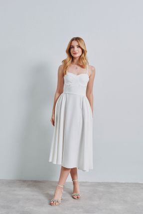 لباس سفید زنانه بافتنی بافت فرم فیت بند دار کد 835433308
