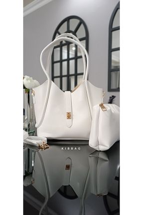 کیف دوشی سفید زنانه چرم مصنوعی KIBBAG - کد 838752707