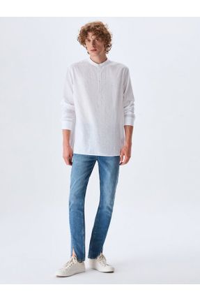 شلوار جین آبی مردانه پاچه تنگ بلند کد 327200432