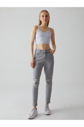 شلوار جین طوسی زنانه پاچه لوله ای فاق بلند جین استاندارد کد 140796601