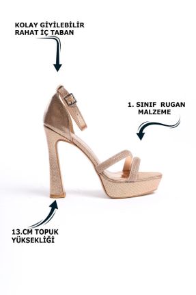 کفش مجلسی طلائی زنانه چرم مصنوعی پاشنه نازک پاشنه بلند ( +10 cm) کد 809113318
