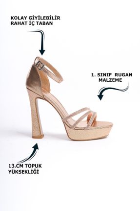 کفش مجلسی طلائی زنانه پاشنه نازک پاشنه بلند ( +10 cm) چرم مصنوعی کد 809106364