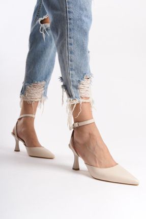 کفش پاشنه بلند کلاسیک بژ زنانه چرم مصنوعی پاشنه نازک پاشنه متوسط ( 5 - 9 cm ) کد 818091692