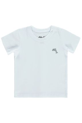 تی شرت سفید بچه گانه رگولار یقه گرد تکی کد 661381944