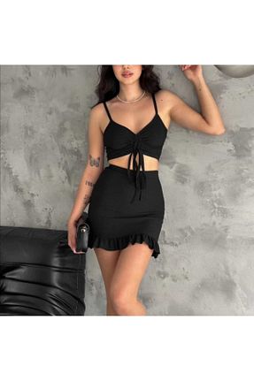 ست بالاتنه و پائین تنه مشکی زنانه بافتنی ELSFASHİON - کد 826085479