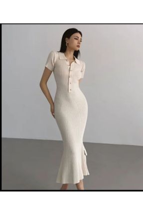 لباس سفید زنانه تریکو تریکو اسلیم آستین-کوتاه کد 834522121