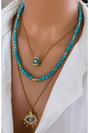 گردنبند جواهر آبی زنانه سنگی کد 837970163