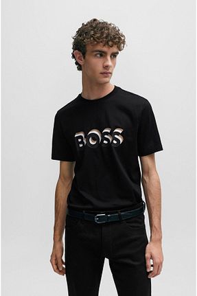 تیشرت مشکی مردانه یقه دوچرخه BOSS - کد 809502587
