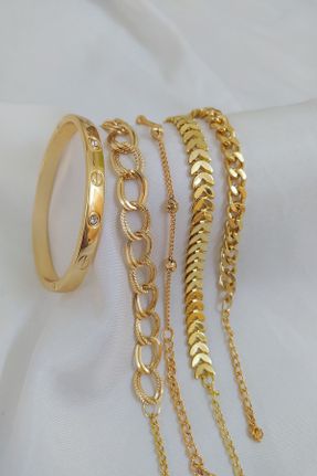 دستبند استیل طلائی زنانه روکش طلا کد 301317550
