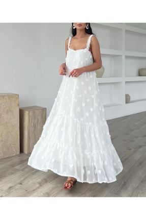 لباس سفید زنانه بافتنی پلی استر طرح گلدار راحت کد 824631000