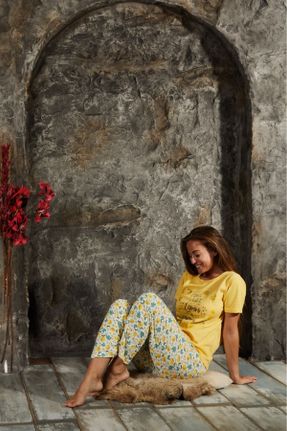 ست لباس راحتی زرد زنانه طرح دار کد 841645018
