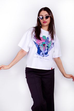 تیشرت سفید زنانه رگولار Quff - کد 842755428
