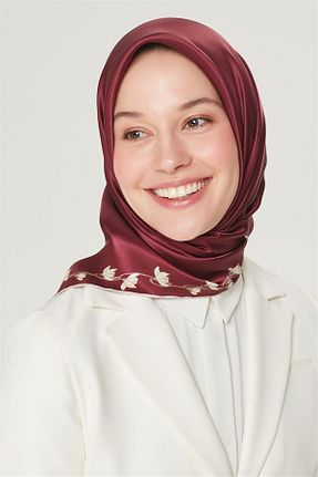 روسری زرشکی کرپ ساتن ابریشم Armine - کد 290671573