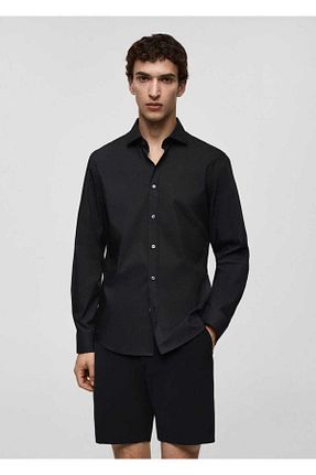 پیراهن مشکی مردانه تنگ MANGO Man - کد 822181663