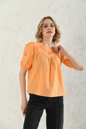 پیراهن نارنجی زنانه ریلکس پنبه - پلی استر کد 832806476